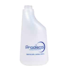 Flacon pulvérisateur translucide de 600 ml étiqueté "Ekoglass" (Prodiscol), sérigraphié, présenté sur un fond blanc uni.