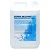 Un grand récipient blanc étiqueté "SOPRA BIOZYME : Détergent désinfectant écologique di-enzymatique ultra concentré" est muni d'une étiquette bleue avec les détails et la marque du produit.