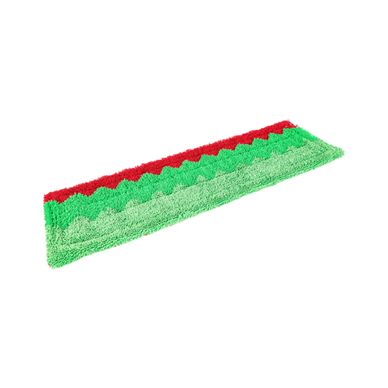 Le Bandeau tricomposition velcro vert et rouge (14 x 48 cm) présente une forme rectangulaire avec un motif en zigzag vert et rouge, sur fond blanc.