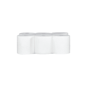 Cinq rouleaux de Bobine 450 F GC à dévidage central essuie-mains 100% ouate Ecolabel sont disposés en ligne sur un fond blanc uni.
