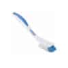 L'ergotouch de Brosse est une brosse de nettoyage à long manche avec un manche blanc et bleu et des poils angulaires bleus et blancs.