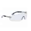 Les lunettes de sécurité Lunettes transparentes sont dotées de verres enveloppants, de branches noires et grises et de charnières jaunes, sur fond blanc.