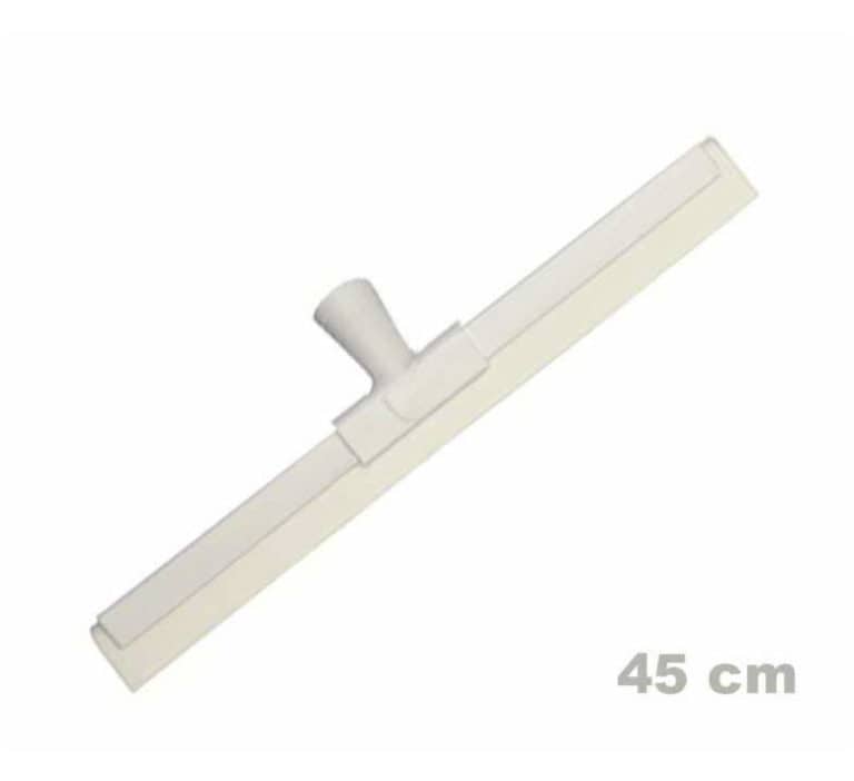 Raclette sol en 45 cm avec une lame blanche de 45 cm de large et une douille centrale pour la fixation du manche, présentée sur un fond uni.