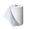 Un grand rouleau de Bobine de torchons jetables lisses 100% Wipetex (32 x 70 cm), dont une feuille est partiellement déroulée, sur un fond blanc uni.